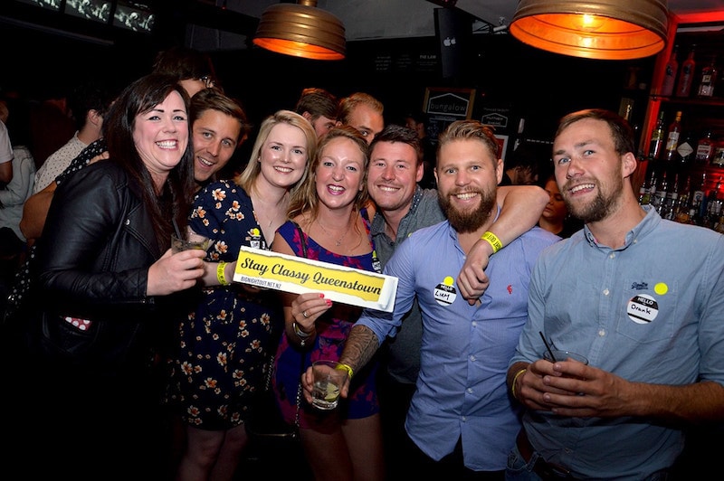 Girls and guys staying class in Queenstown on Big Night Out pub crawl on Waitangi Day