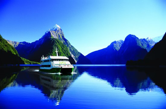Jucy Cruize catamaran with scenic views Milford Sound