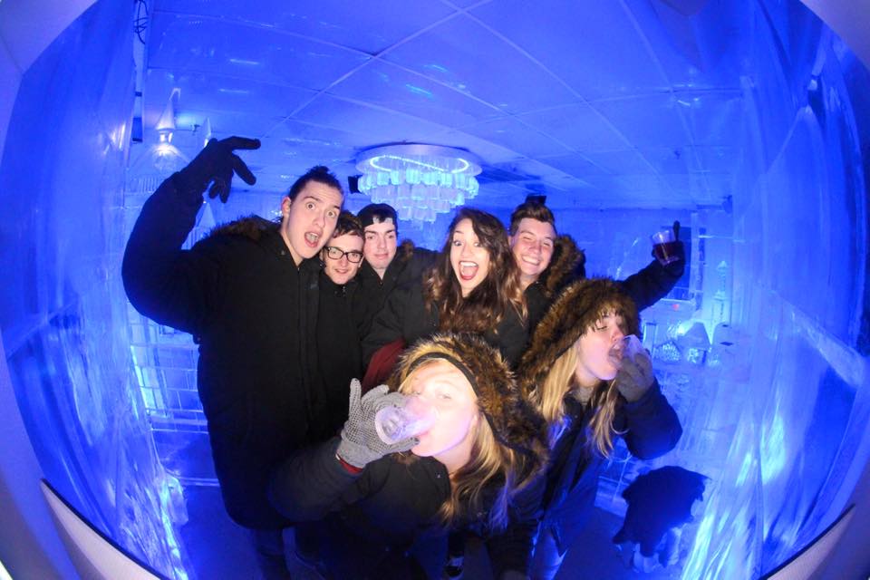 Photobooth shot of group on the Big Night Out Pub Crawl in Queenstown at the Below Zero Ice bar