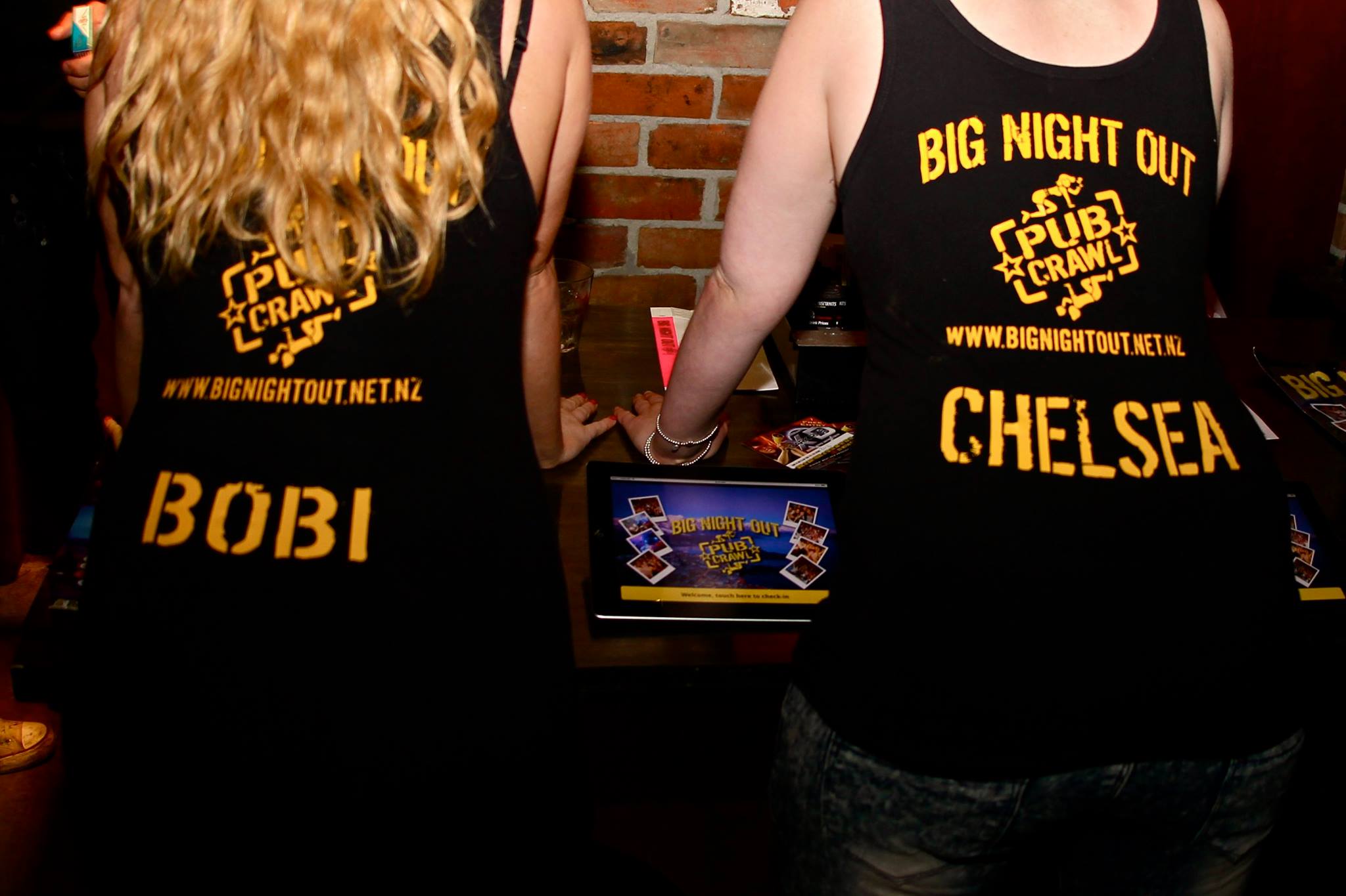 Bobi and Chelsea crazy Big Night Out party crew shirts with nicknames